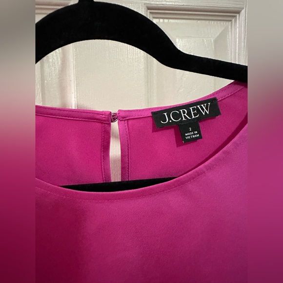 J Crew Women Pink Shift And Ruffle Long Sleeve Crew Neck Satin Crepe Dress. - Picture 3 of 4